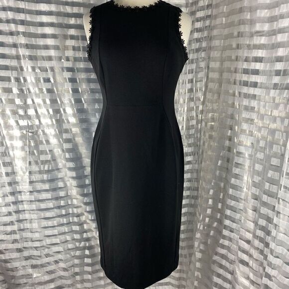 Calvin Klein Black Sleeveless Floral Embroidered Trim Dress - Picture 2 of 8